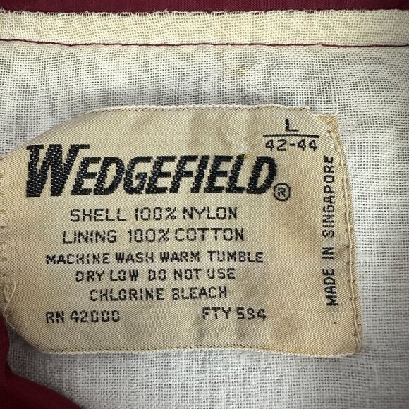 Wedgefield Mens Burgundy Snap Front Nylon Coat Large Lightweight Jacket - Picture 3 of 5